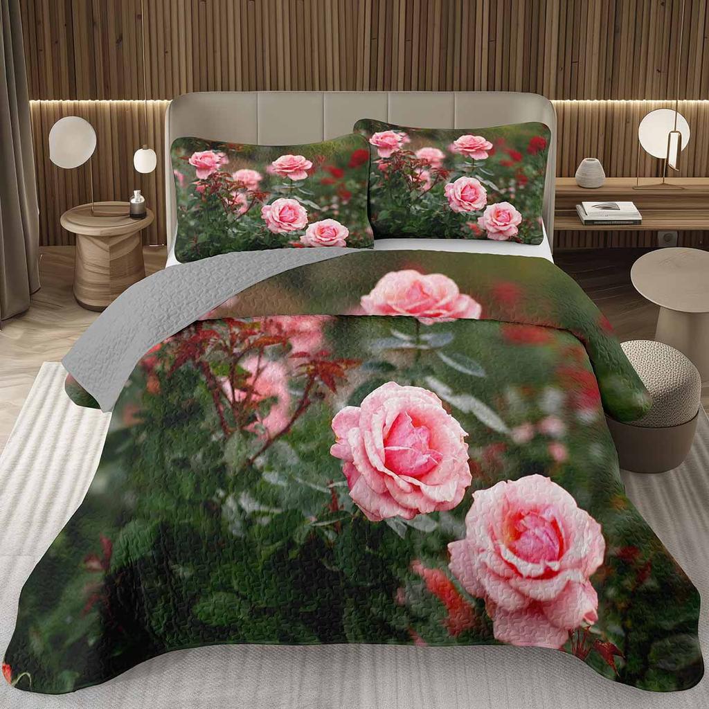 Purple Lavender Bedspread Set Botanical Floral Coverlet Twin Queen Garden Flower Quilted Bedding Set For Girls Women Bedroom