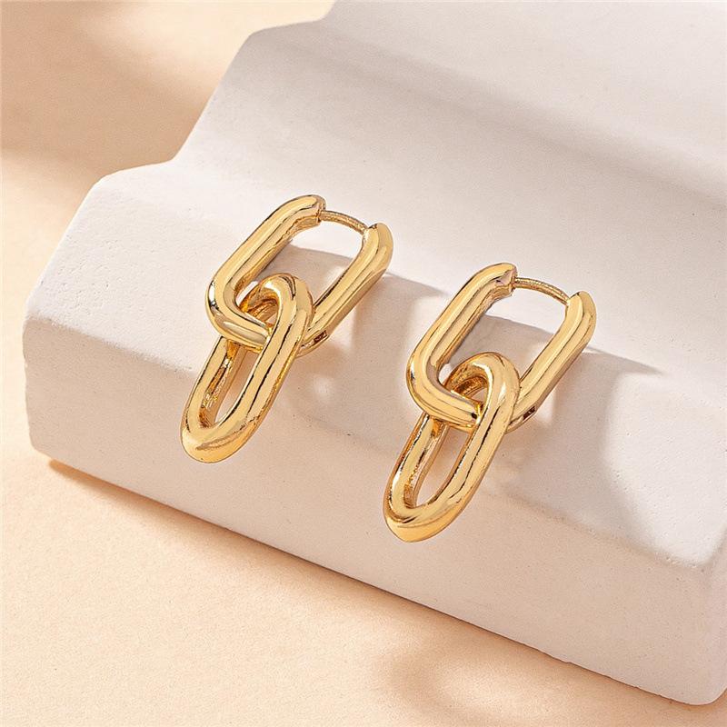 Retro Stainless Steel Square Earrings for Women Double Loop Design Drop Earrings Gold Silver Color Geometric Round Earrings