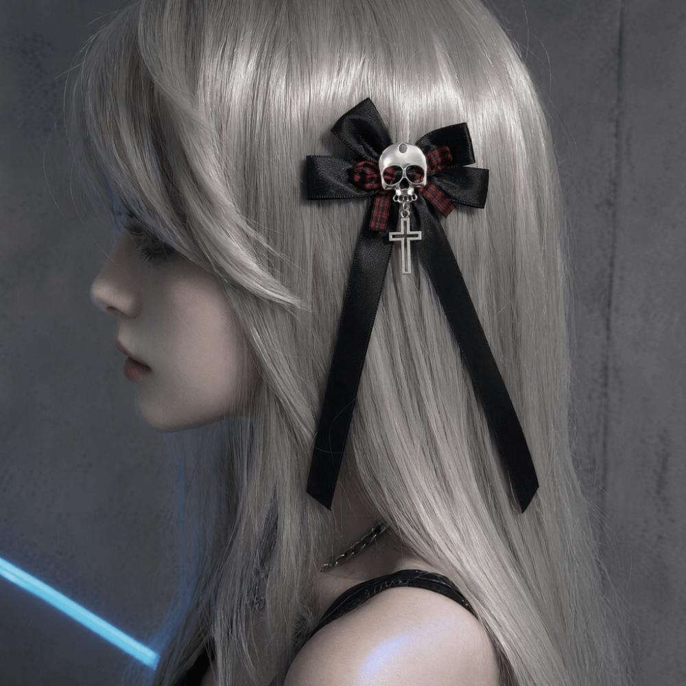 Lace Bow Skull Side Clip Cross Decorative Hair Accessories Cute Ponytail Braid Hair Clip Halloween