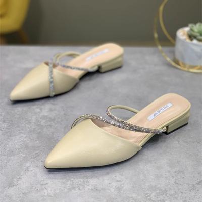 Low-heeled Bag Head Half Slippers Women's Spring and Summer New Fashion Rhinestone Pointed Versatile Thick Heel Sandals