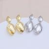 Gold-Tone S925 Silver Oval Ripple Earrings - European & American Style