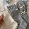 Bow Socks Women'S Mid-Tube Socks Spring And Autumn Cotton Socks Girl Cute White Ballet Style Spring Stockings