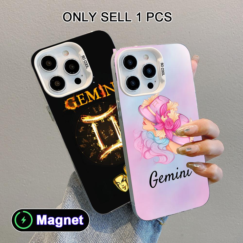 Zodiac Sign Gemini Phone Case for iPhone 17 16 15 14 13 12 11 X XR XS Air Pro Max Plus Colorful Silver MagSafe Cover