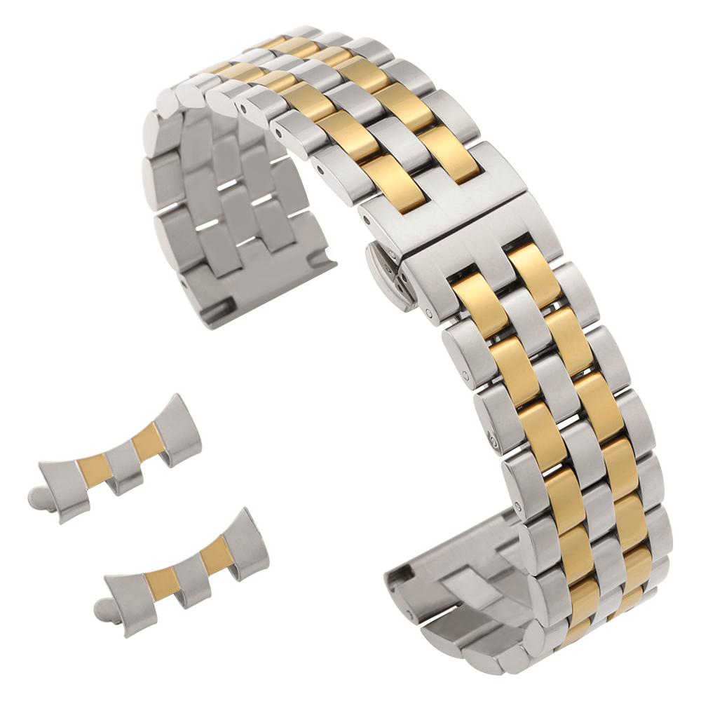 Curved End Watch Strap 18mm 20mm 22mm Solid Stainless Steel Watch Bracelet for Tissot Butterfly Clasp Men Women Universal Straps