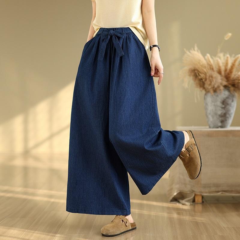plus size thin Vintage high waist casual loose Women summer jeans denim wide leg Pants