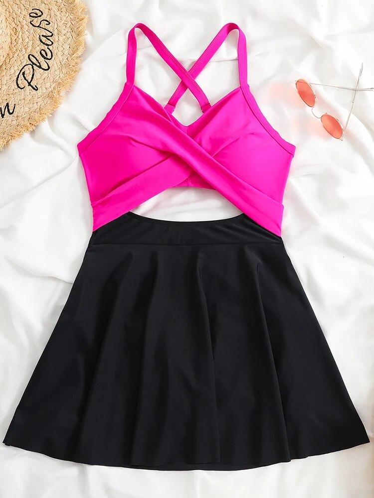 

Цельный купальник, женский купальник, новинка 2023 года, розовая сексуальная открытая юбка-монокини, купальный костюм, женская пляжная одежда для плавания XXL розы красного