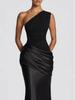 European Summer Satin One-Shoulder Bodycon Dress