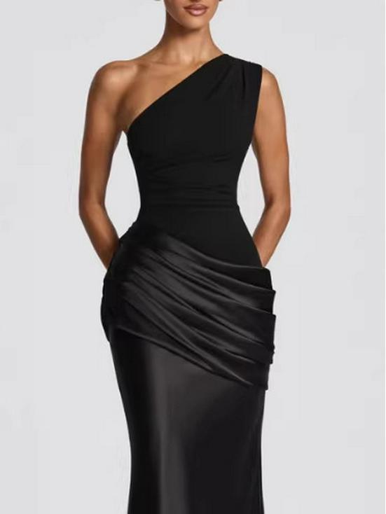 European Summer Satin One-Shoulder Bodycon Dress