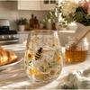 400ml Bee Garden Glass Cup with Gift Card Golden Bee Floral Printed Water Cup Stemless Wine Glass for Home Office Party Gift