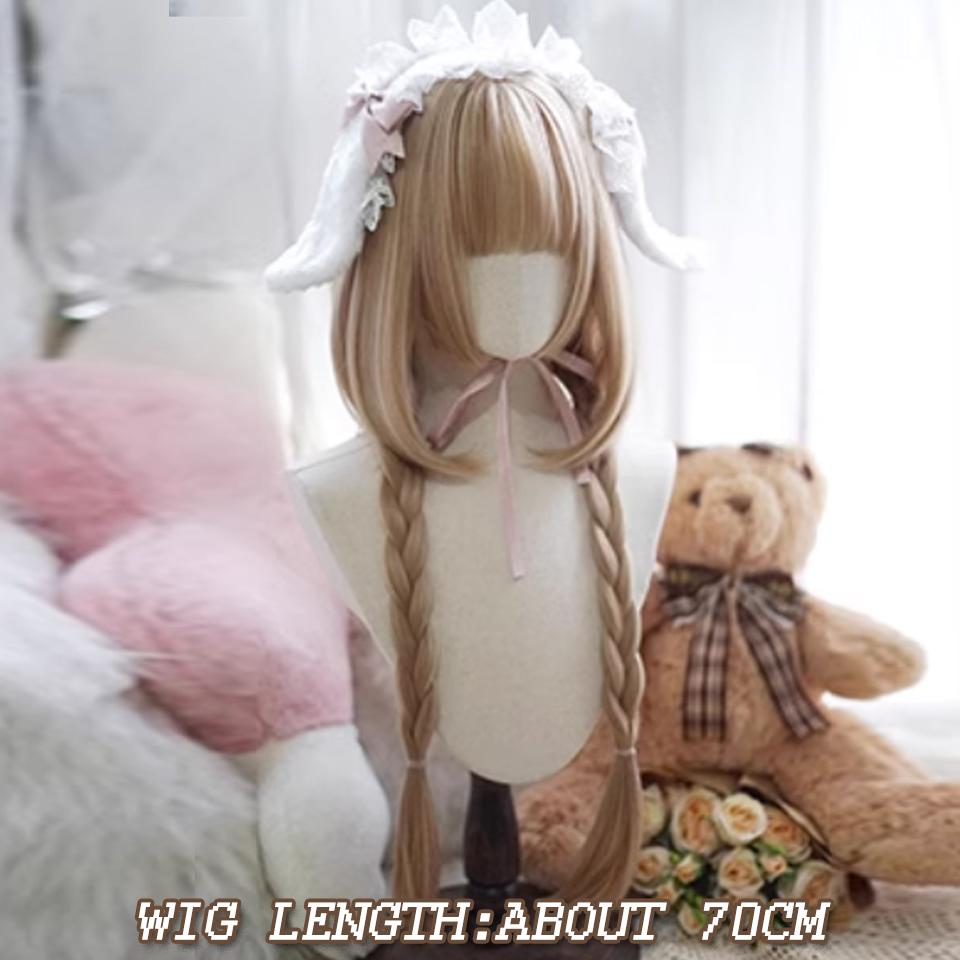 WTB Syntetická paruka Lolita Dámské vrstvené vlasy, mléčný čaj blond, dlouhé rovné vlasy s ofinou, vánoční cosplay paruka