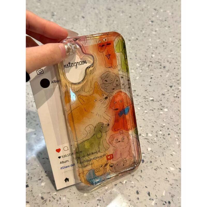 Colorful Graffiti Cat Print Phone Case IPhone 13 14 15 16 17 Pro Max Full Cover Soft Silicone Shockproof