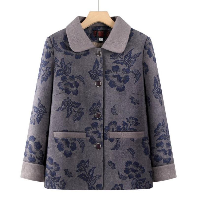 Medium Old Man Autumn Clothes Women's Coat Spring and Autumn Top 0 Old Man Clothes Wife Top Lapel