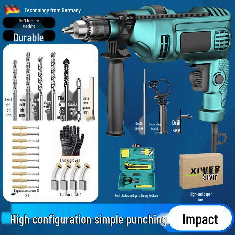 Electric Rotary Impact Drill Set - Versatile Power Tool for Household Use, Includes Hand Drill and Wall Drilling Capability.