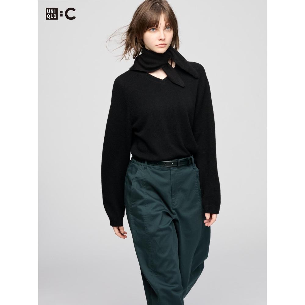 Uniqlo Cashmere Relaxed V Neck Sweater With Scarf