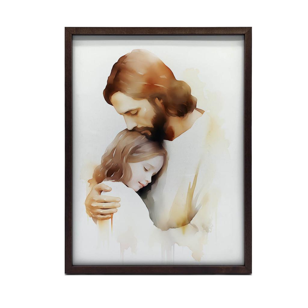 Embraces of Hope - Jesus Hugging a Girl Embraces of Hope - Jesus Hugging a Girl, 30X40 Cm, Black Aluminum Frame, 230 Matte Paper