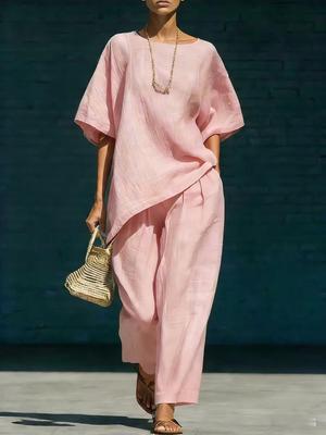 Oversized Loose Short Sleeve Top & Wide Leg Pants Set for Women