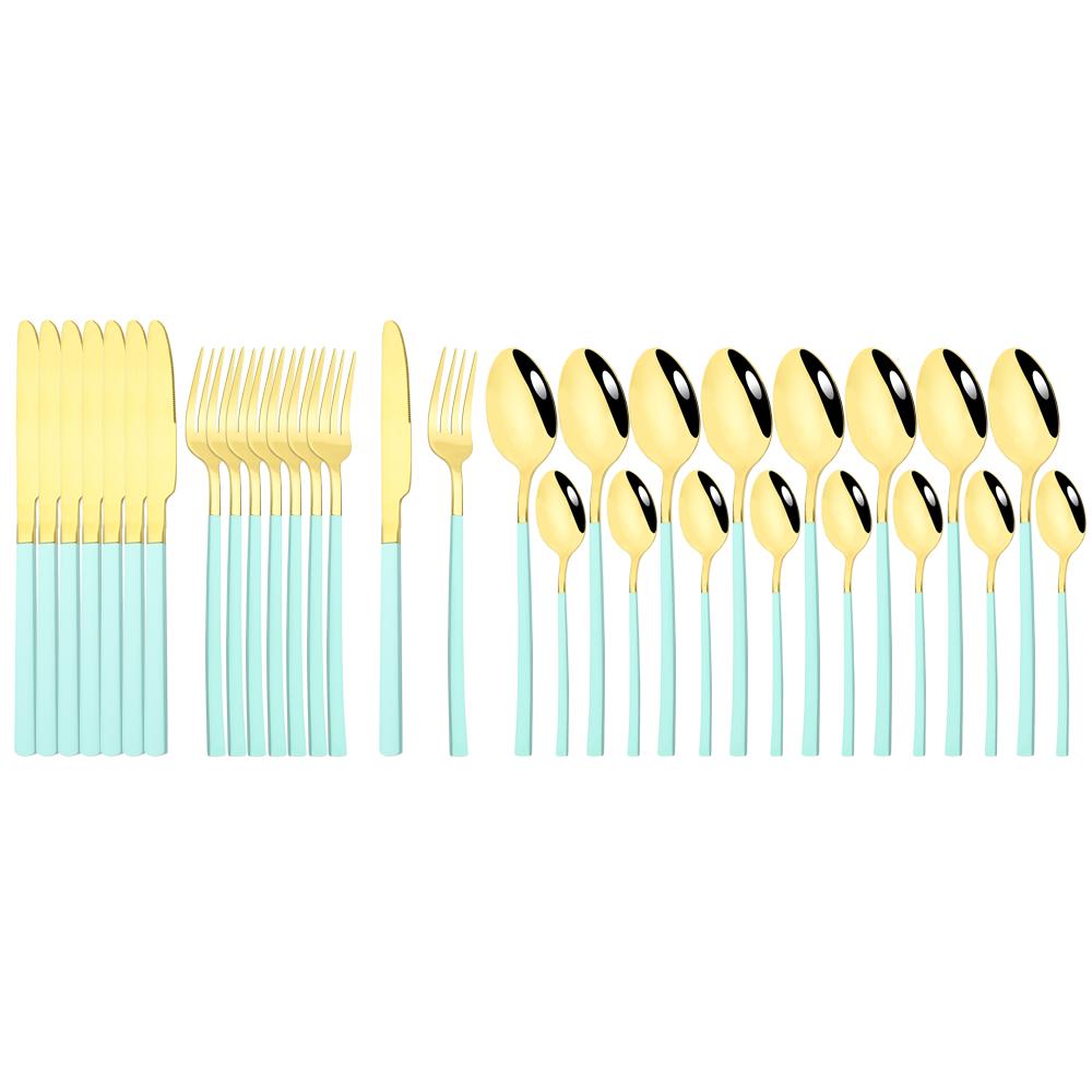 32Pcs Black Gold Cutlery Set Knife Forks Coffee Spoons Dinnerware Set Stainless Steel Tableware Western Kitchen Silverware Set