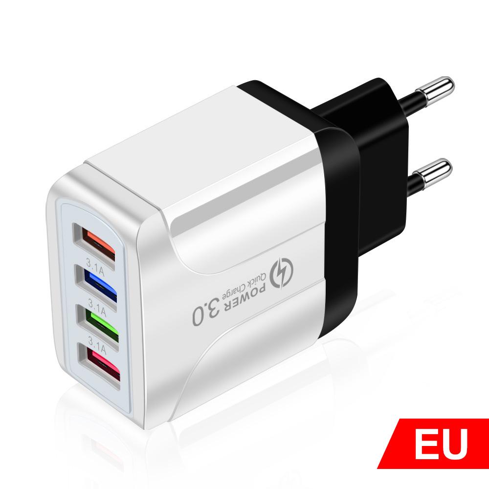 Vibrant 4-Port USB Travel Charger, 5V/2.4A Fast Charging with EU, UK, AU Plugs