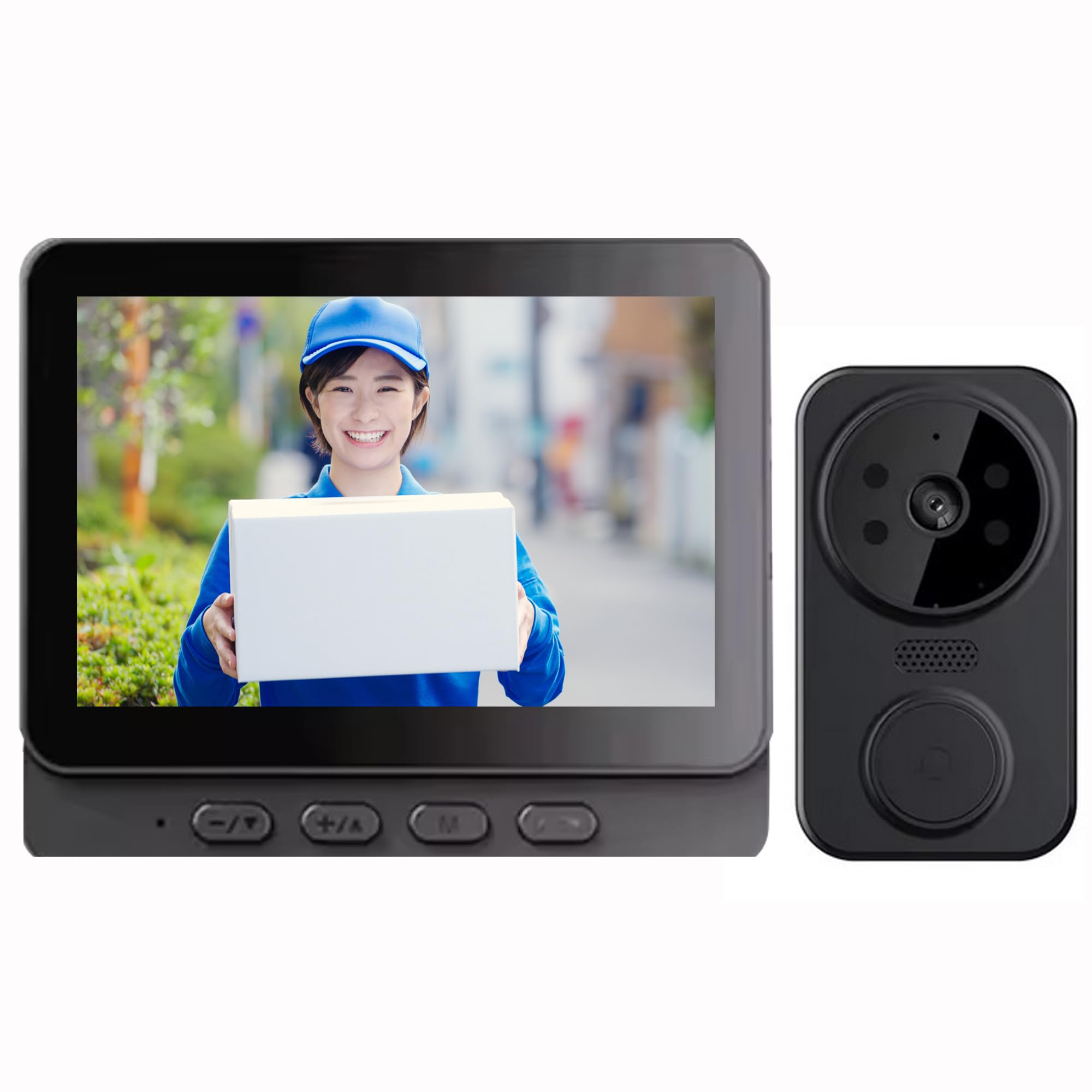 

[Tokyo Deco] Wireless Doorbell Intercom, Battery-Powered Handset, No Wiring Required, Master Unit and Handset Set, Two-Way Communication, 4.3-inch Scr