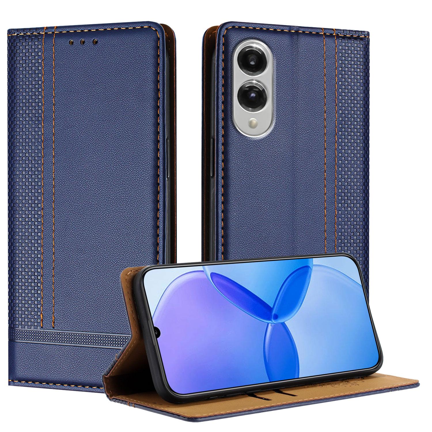 

Чохол-книжка для Samsung Galaxy S25 Edge зі шкіри з L-подібним сітчастим візерунком, підставкою та відділеннями для карток Blue