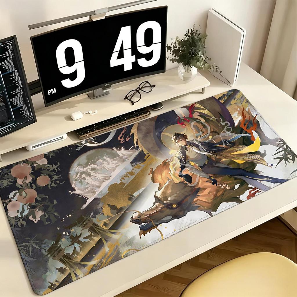 Genshin Impact Zhongli Pro ESports Xxl Gaming Mousepad Extra Large NonSlip Stitched Edge Keyboard Laptop Desk Mat For Pc Gamer