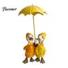 Resin Duck Statue Holding Umbrella Outdoor Garden Yard Yellow Weather-resistant Figurine Animal Sculpture Home Office Decoration Ornament Decor