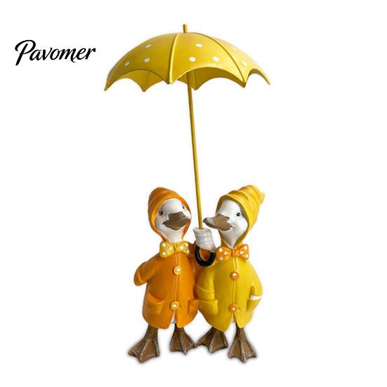Resin Duck Statue Holding Umbrella Outdoor Garden Yard Yellow Weather-resistant Figurine Animal Sculpture Home Office Decoration Ornament Decor