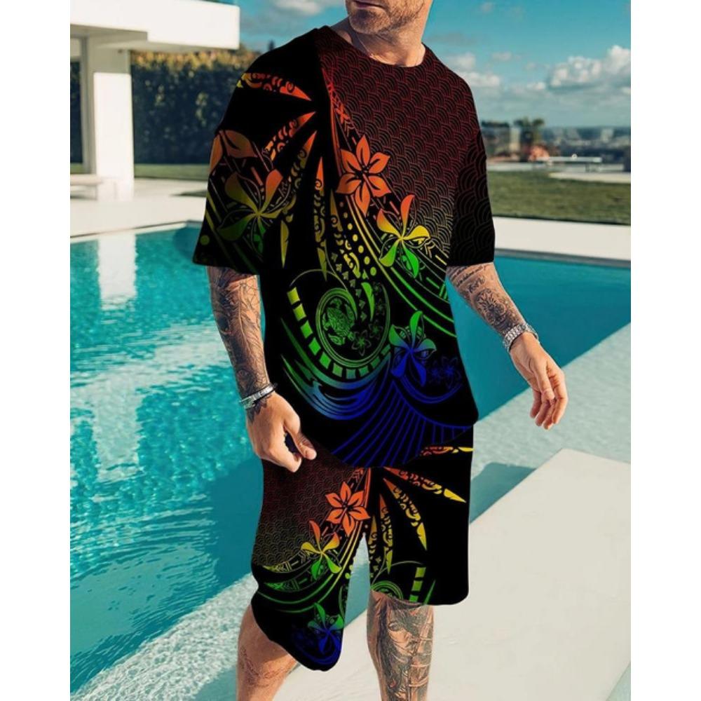 Men Luxury T Shirt Tracksuit 2 Piece Sets 3D Print Sports Short Sleeve Round Neck Casual Style All-Match Clothing Summer 6XL
