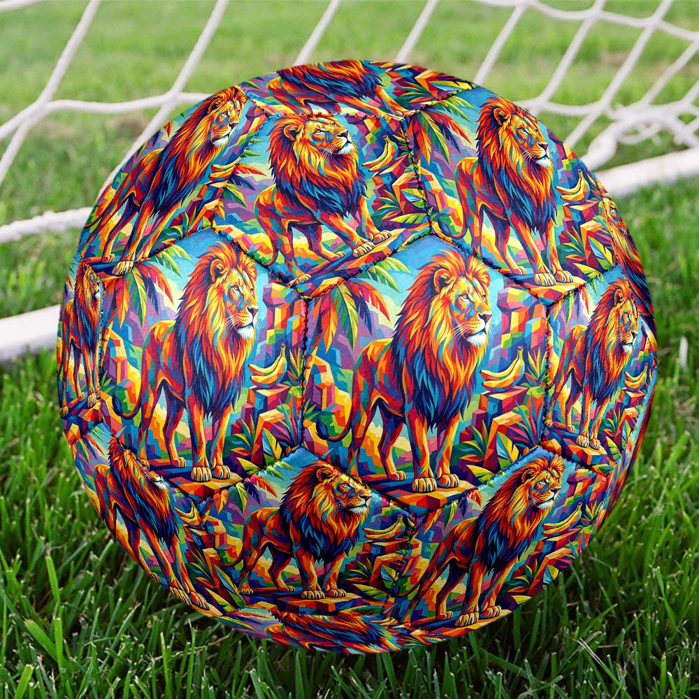 1pc Lion Jungle Theme Soccer Ball Football, Size 5, Lightweight PVC, Outdoor Training Soccer Ball,Sports Gift t61496