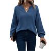 Women's Fashionable Solid Color Long Sleeved V-neck Button Casual Loose Pullover Top