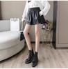 Women's 2023 Autumn/Winter PU Leather A-Line Shorts, High Waist, Loose Fit, Casual Slim Boot Style