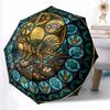 Dinosaur Glass Art Pattern Umbrella, Portable and Foldable Design, 8 Ribs, a Casual Accessory for Halloween, Christmas, and Birthday Gifts.
