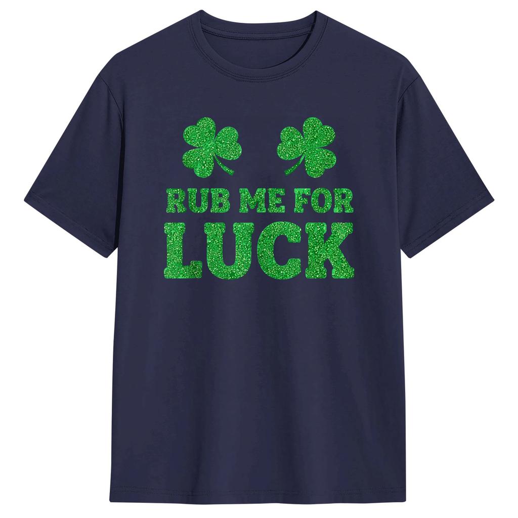 StPatricks Day Rub Me for Luck Shamrocks Shenanigans Mens T Shirts Casual Tees Short Sleeve TShirts Cotton Printed Clothing
