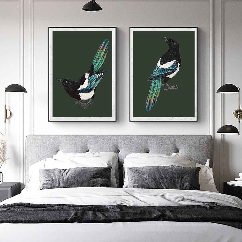 American Magpie Painting Vintage Creature Wall Art Canvas Print Poster Colorful Bird Picture for Living Room Home Decor Cuadros