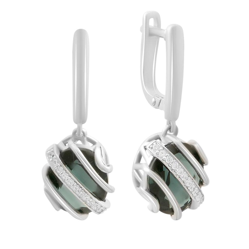 Silver Earrings with London Blue Topaz 7.878ct, Cubic Zirconias (2178224)
