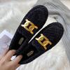 Fashion 2025 Thicken Plush Fur Flats Women Luxury Chains Lambswool Loafers Tweed Shoes Ladies Winter Warm Cotton Wool Mocasines Femmes