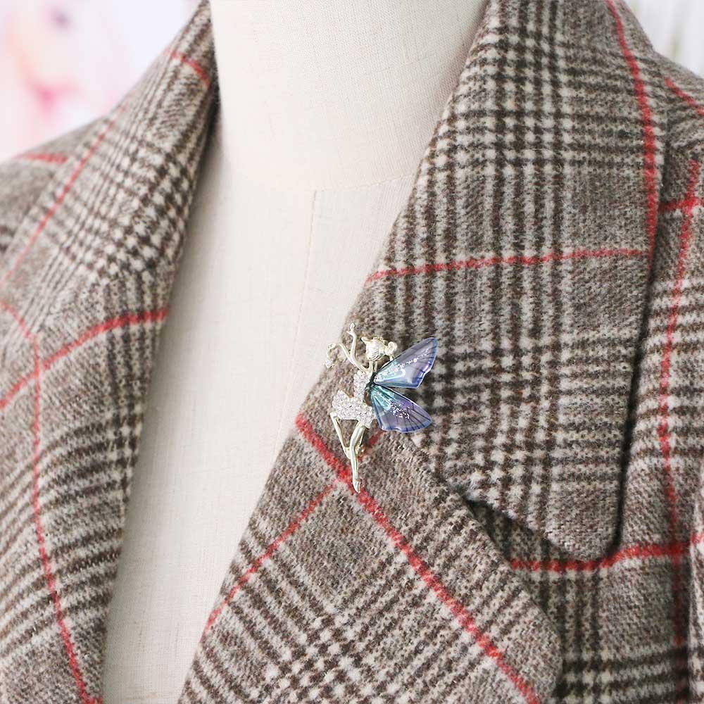 style Female Jewelry Dancing Girl Lapel Pins Women Crystal Brooches Angel wings Brooch Coat corsage