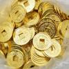 Golden Dragon and Phoenix Copper Coin: 2cm Treasure-Attracting Alloy Decor for Wealth Bowls and Living Room Enhancements.