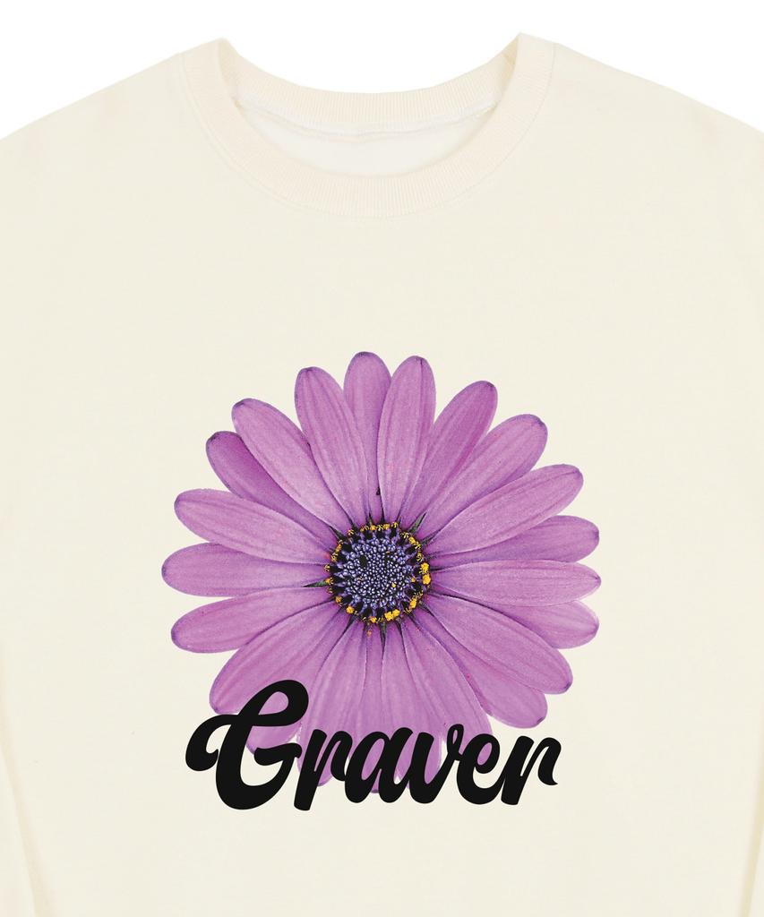 GRAVER [Unisex] Purple Daisy Flower Smile Sweatshirt_Cream
