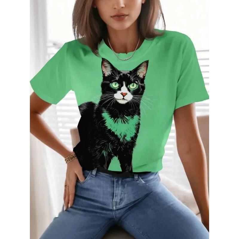 3D geprint dames T-shirt met korte mouwen, plus-size dameskleding, modieus en veelzijdig, casual, dagelijkse kleding