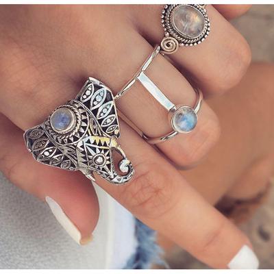3 peças/set Bohemian Lady Elephant Hollow Design Personalidade Criativa Étnica Knuckle Jóias Anel