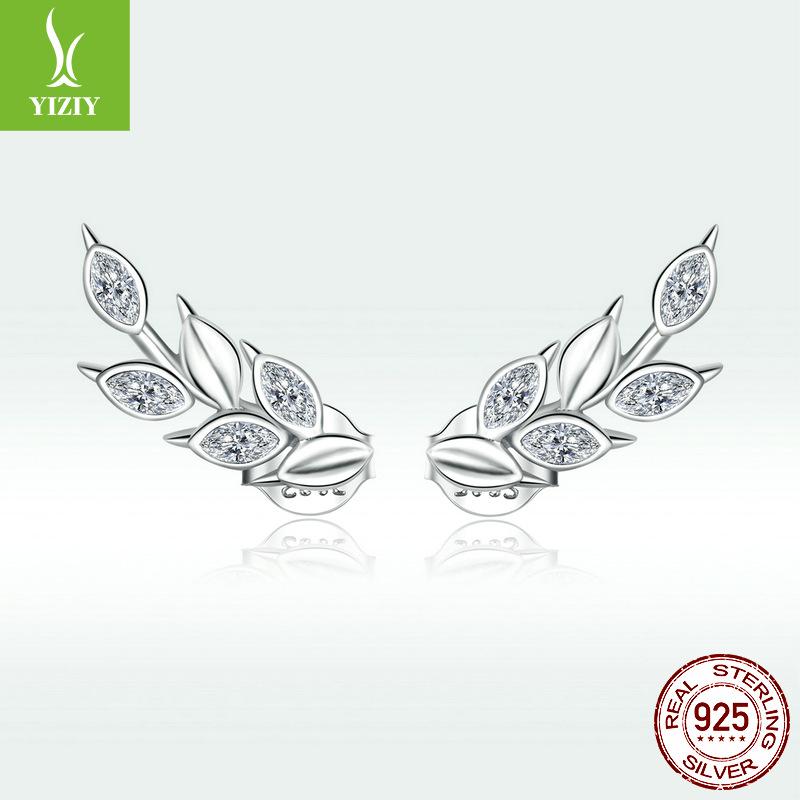 S925 Sterling Silver Crystal Wheat Stud Earrings, Simple And Pure Girl Platinum Plated Earrings Bse415