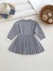 Girls' Knitted Princess Dress - Diamond Pattern, Round Neck, Pleated Long Sleeves, School Style for Spring & Autumn