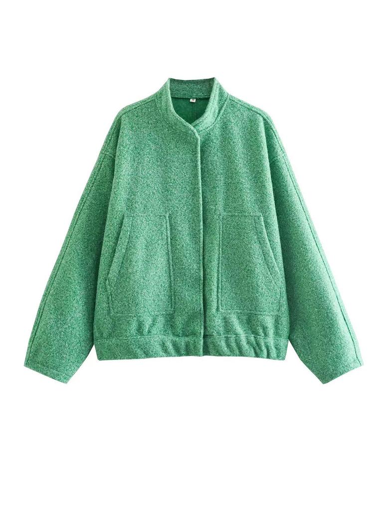 2023 Módní minimalistický vlněný kabát s dlouhým rukávem a kapsami pro podzim a zimu