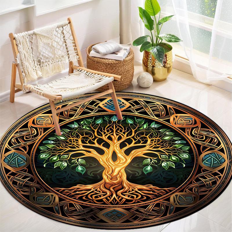 1Pc Tree of Life Circular Print Rug - home decoration Carpet For Living Room Bedroom Flooring Computer Chair Area Rug
