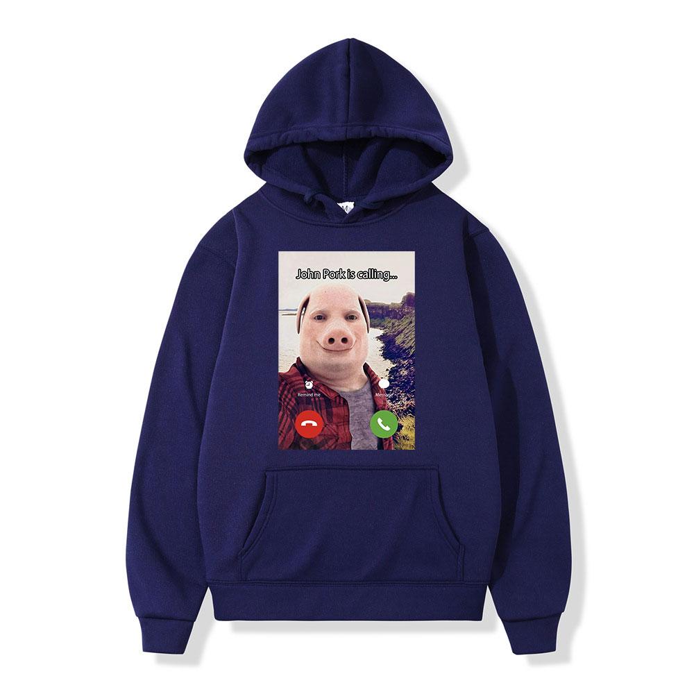 

John Pork Is Calling Answer Call Phone Hoodie Humor Funny Pig Meme Graphic Hoodies Fashion Long Sleeve Loose Man Sweatshirt 3XL