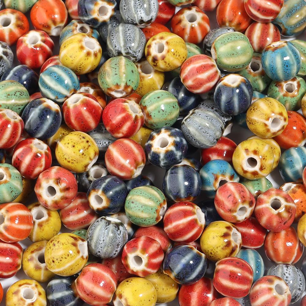 20pcs 12mm Watermelon Floral Glaze Ceramic Beads Colorful Loose Bead For Jewelry Making DIY Crafts Bracelet Necklace Accessories