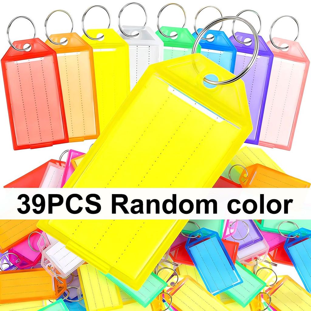 39Pcs Colorful Transparent Plastic Flap Key Labels, Reusable Double-Sided DIY Marking Tags for Keychains, Airport Hotel ZSY