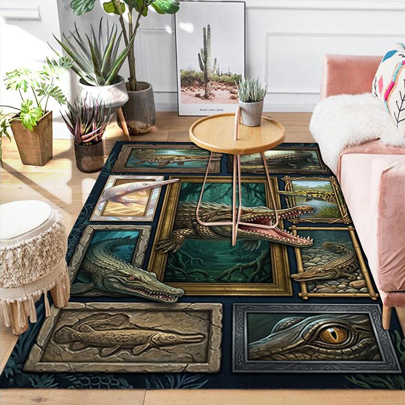 Crocodile Collection Pattern Rug Floor Mat for Living Room or Bedroom Soft and Comfortable Carpet a Gift for Birthday and Holiday.
