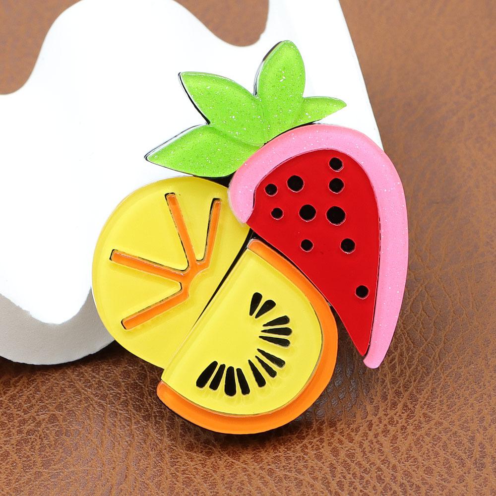Handmade Splicing Acrylic Sheet Strawberry Lemon Fruit Brooch